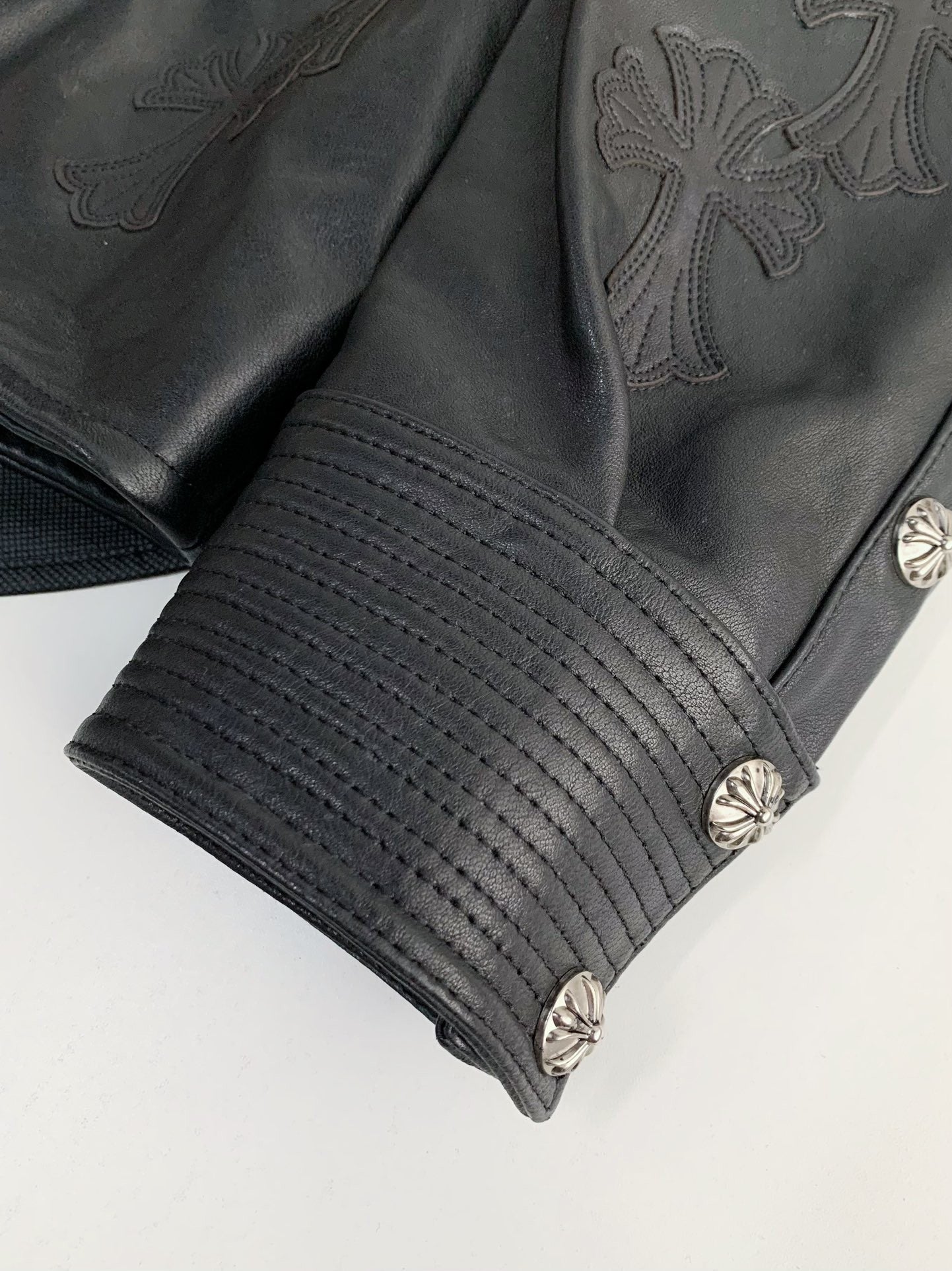 Chrome Hearts leather trucker jacket