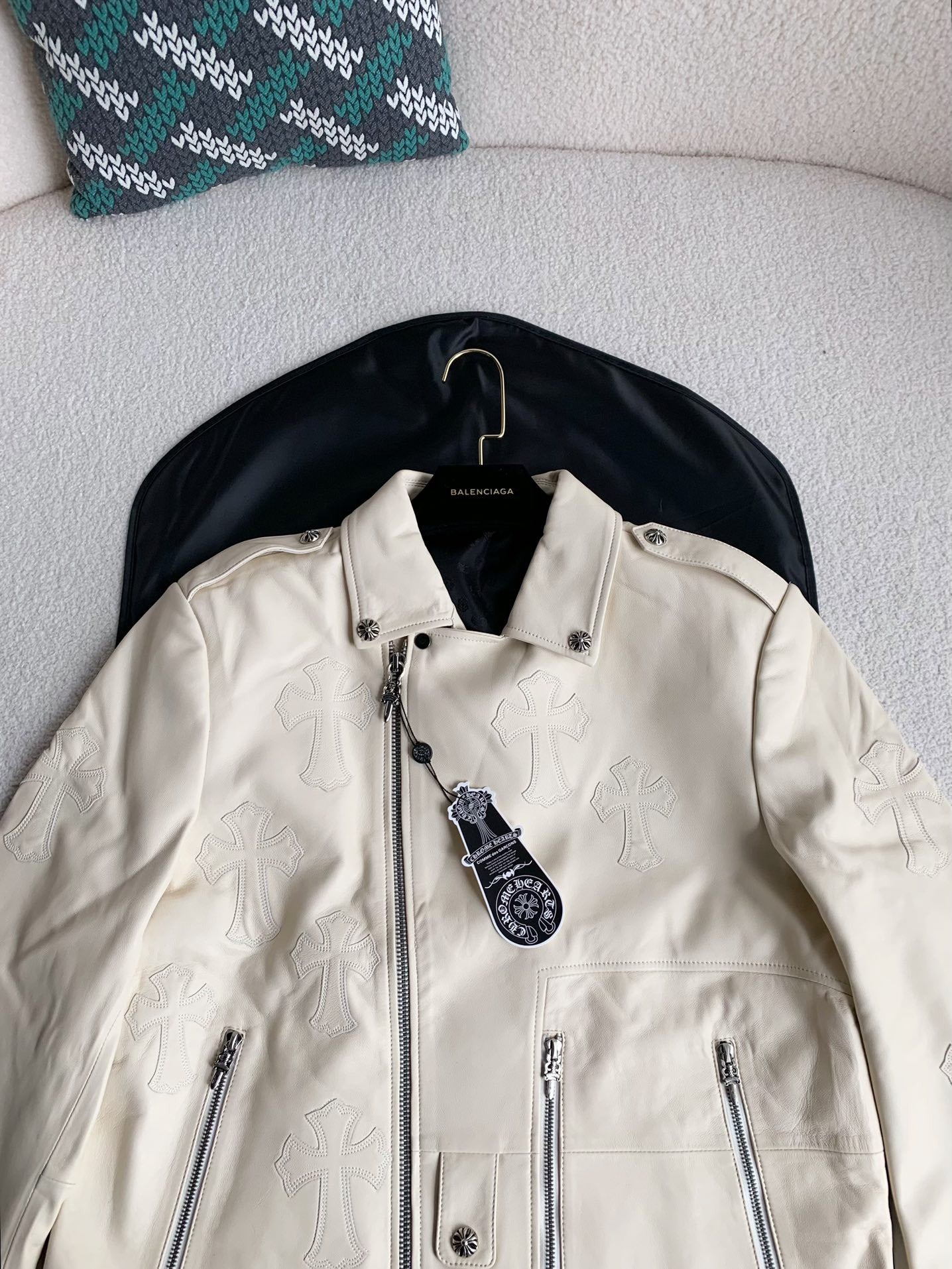 Chrome Hearts white leather biker jacket