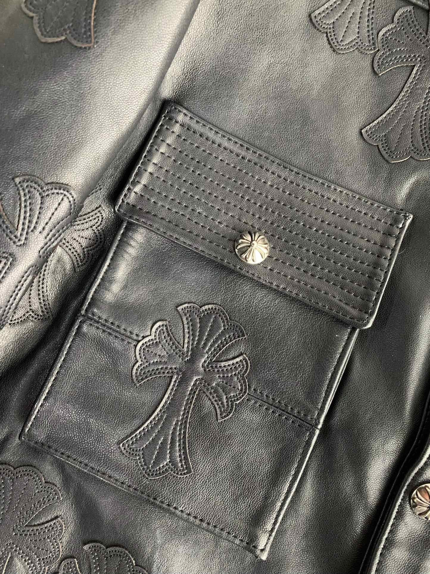 Chrome Hearts leather trucker jacket