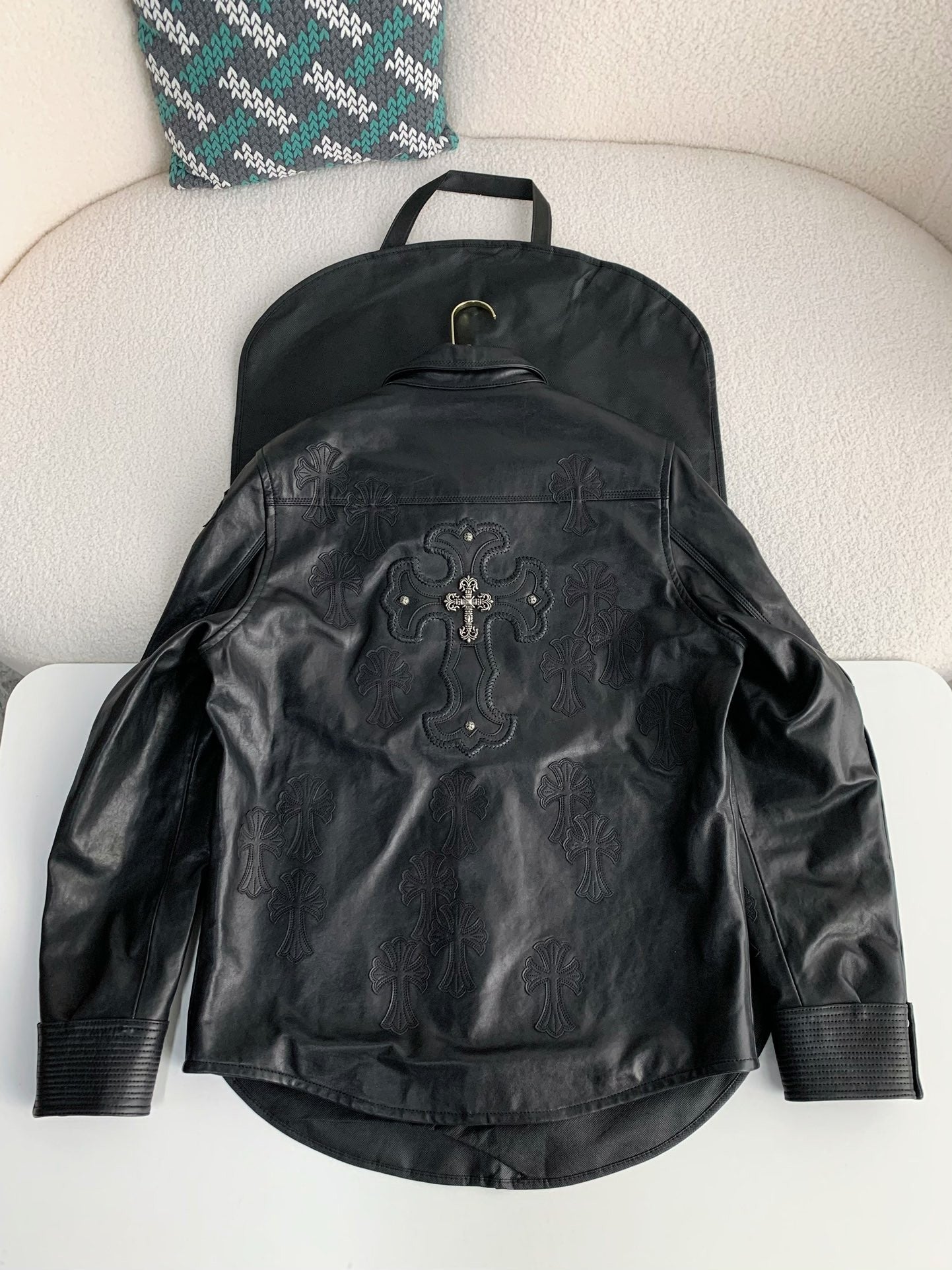 Chrome Hearts leather trucker jacket