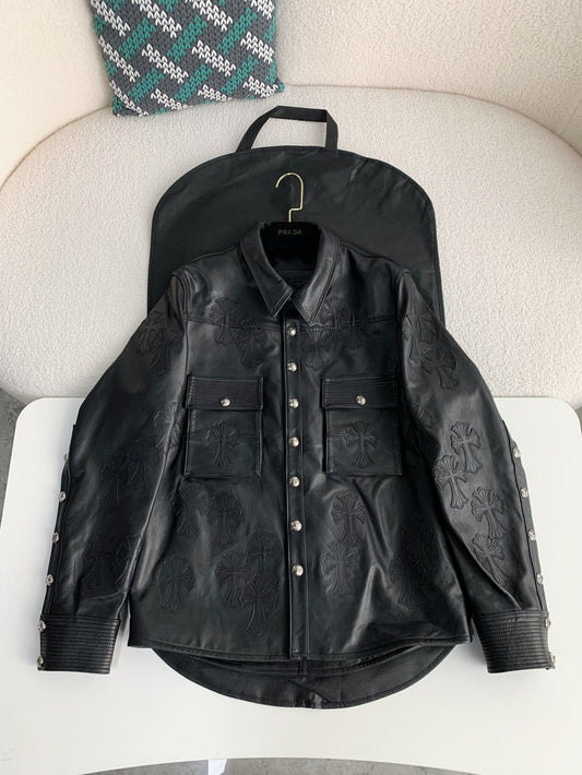 Chrome Hearts leather trucker jacket