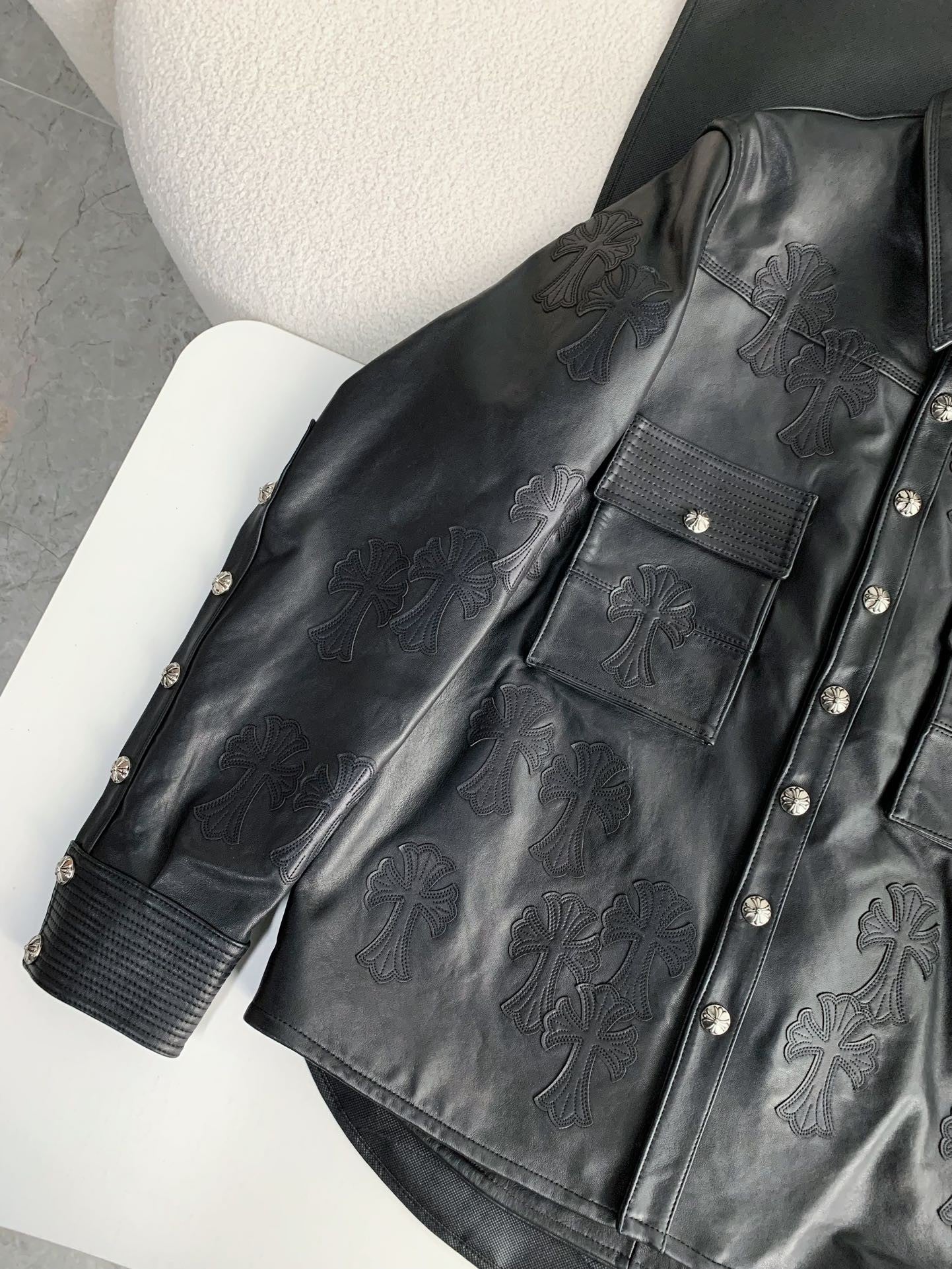 Chrome Hearts leather trucker jacket