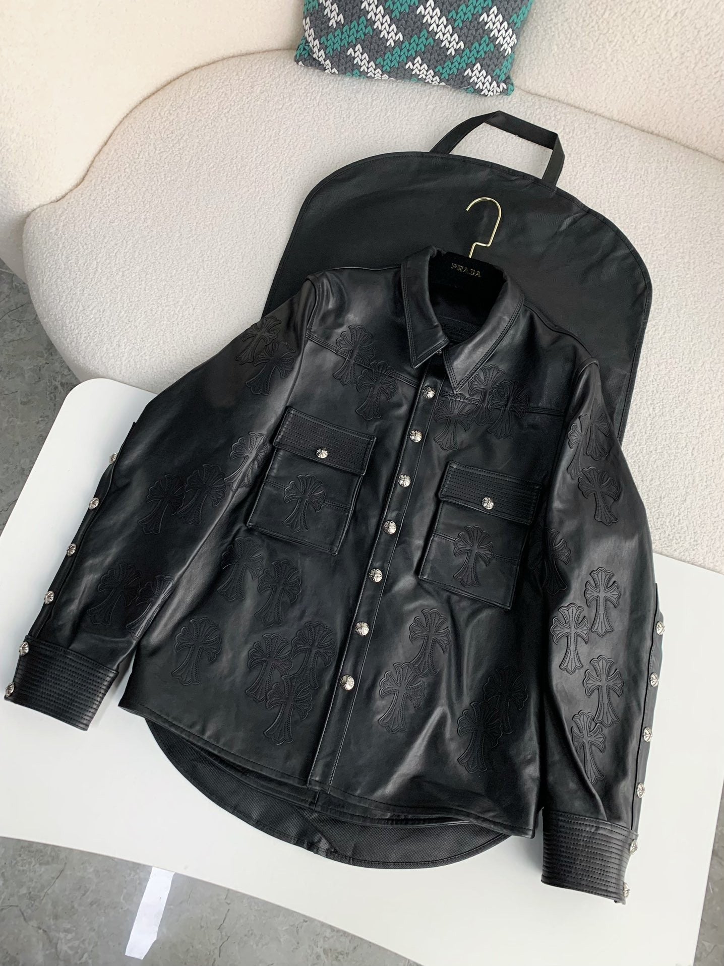 Chrome Hearts leather trucker jacket