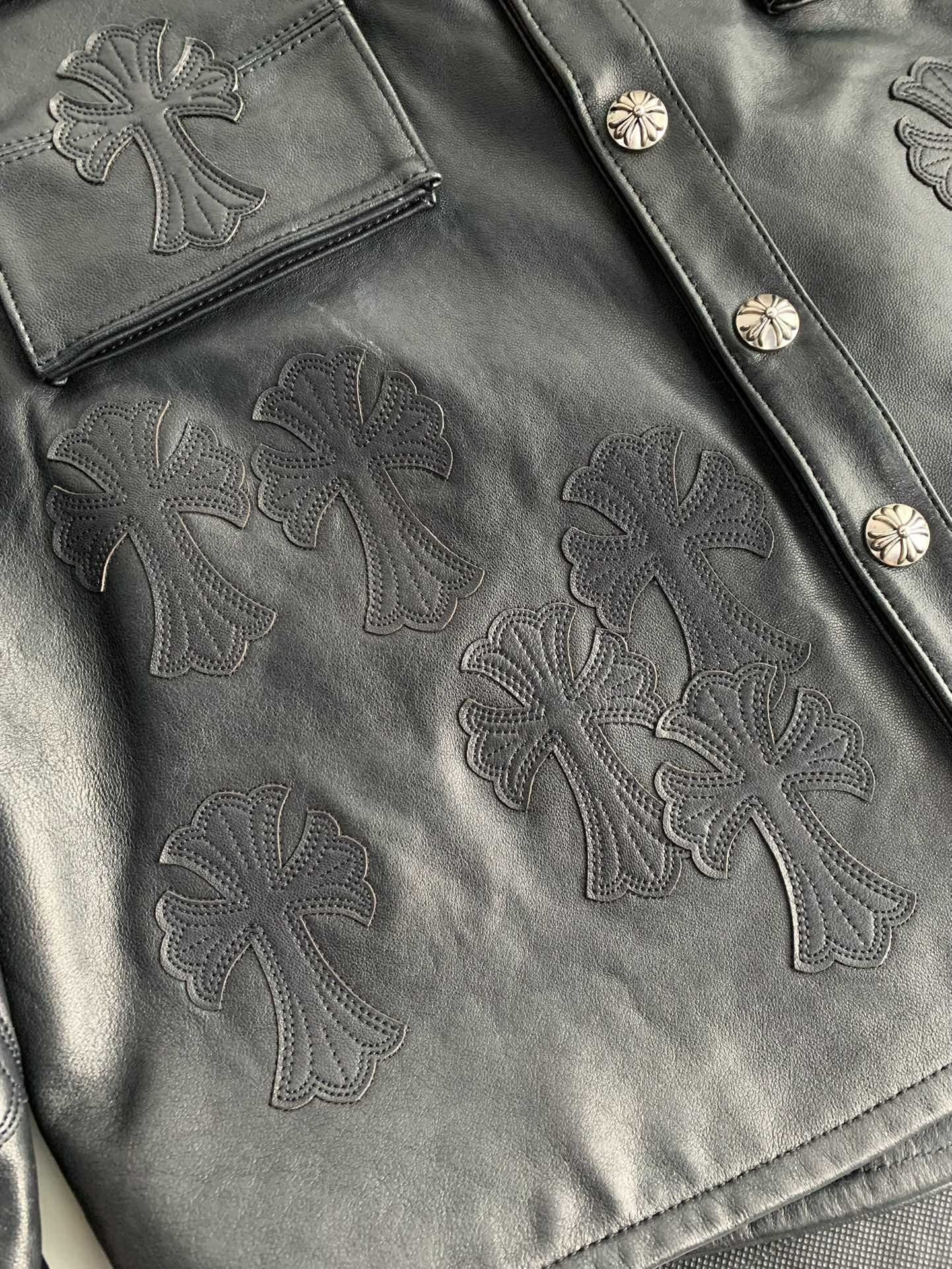 Chrome Hearts leather trucker jacket