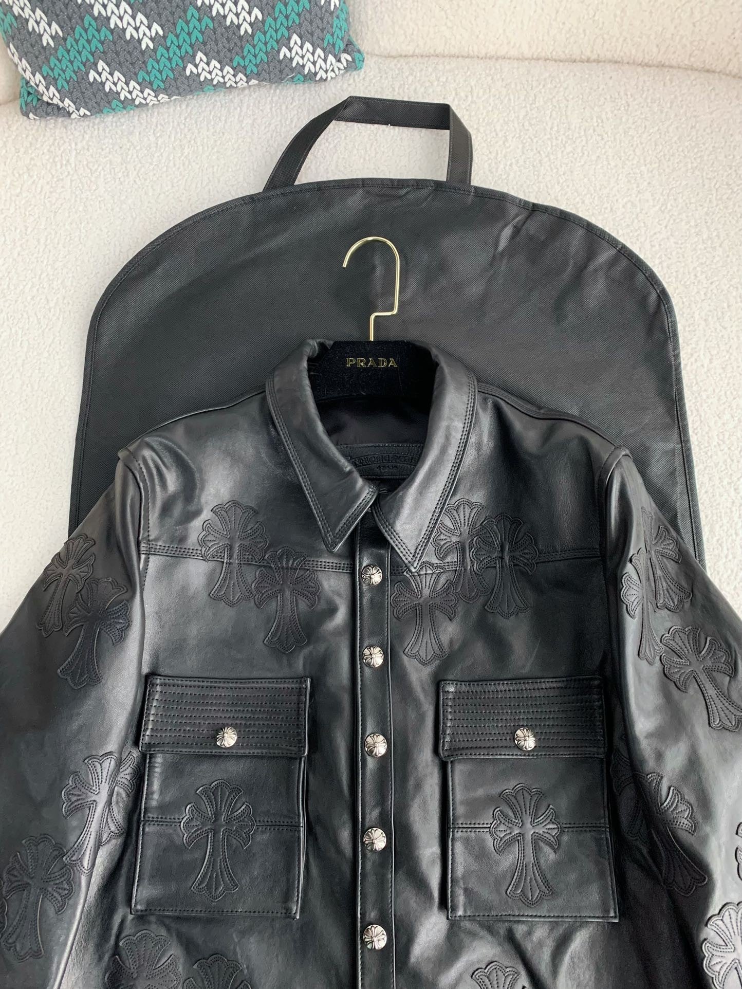 Chrome Hearts leather trucker jacket