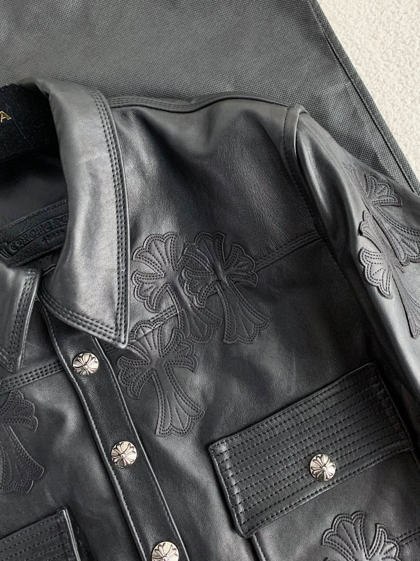 Chrome Hearts leather trucker jacket