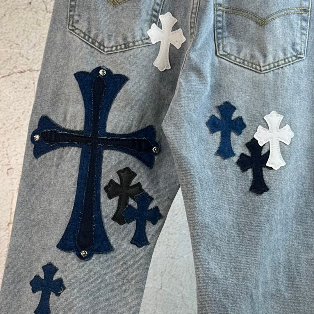 Chrome Heart  Multi-Cross Patch Jeans
