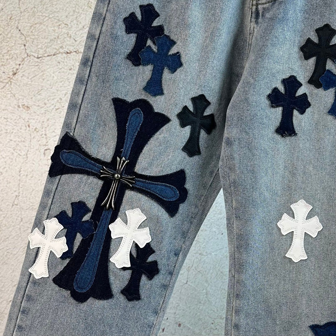 Chrome Heart  Multi-Cross Patch Jeans