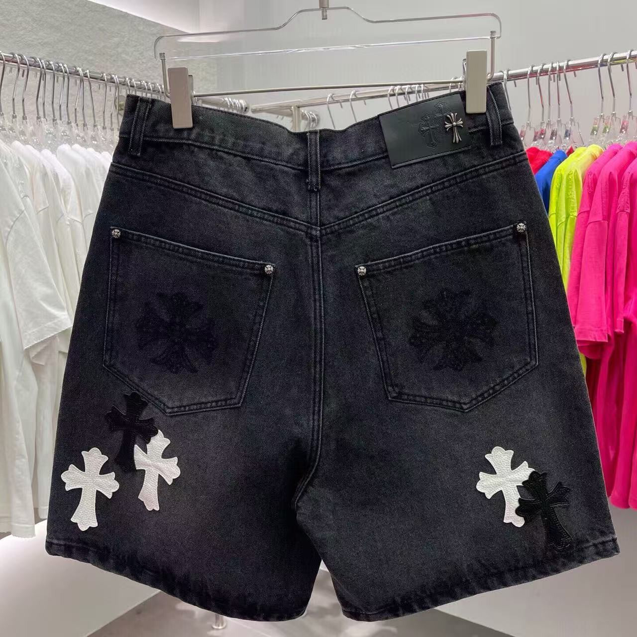 Chrome Heart Cross Patch Denim Shorts