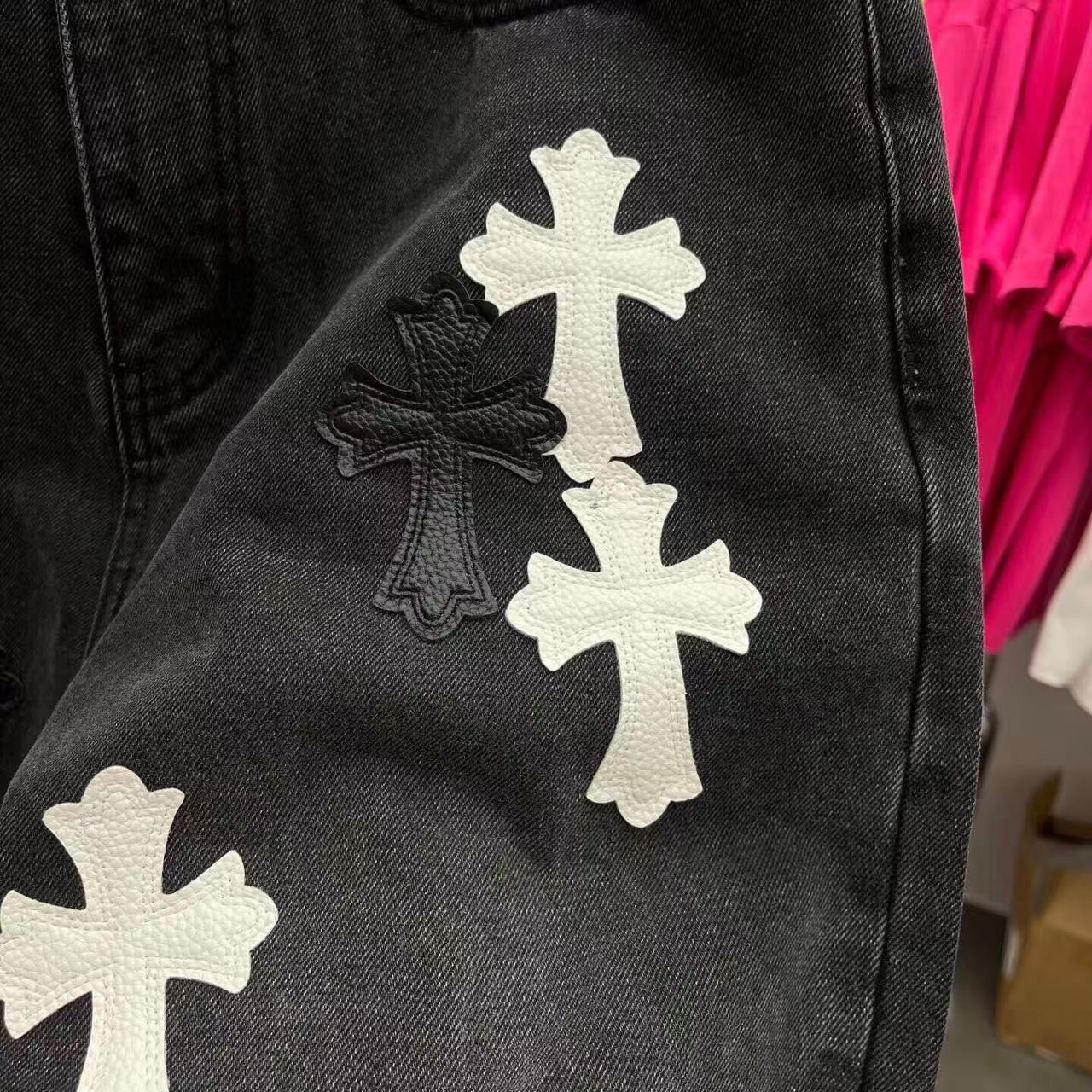 Chrome Heart Cross Patch Denim Shorts