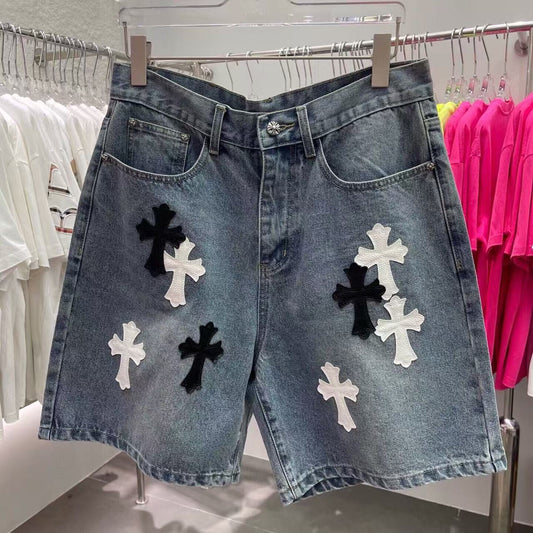 Chrome Heart Cross Patch Denim Shorts