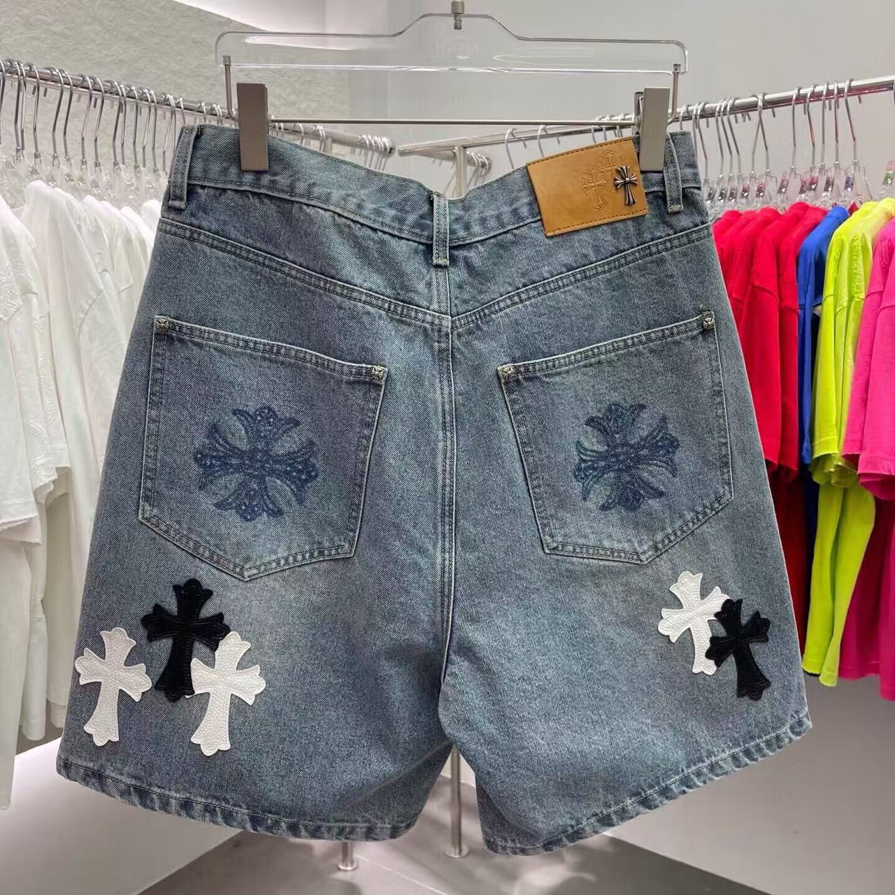 Chrome Heart Cross Patch Denim Shorts