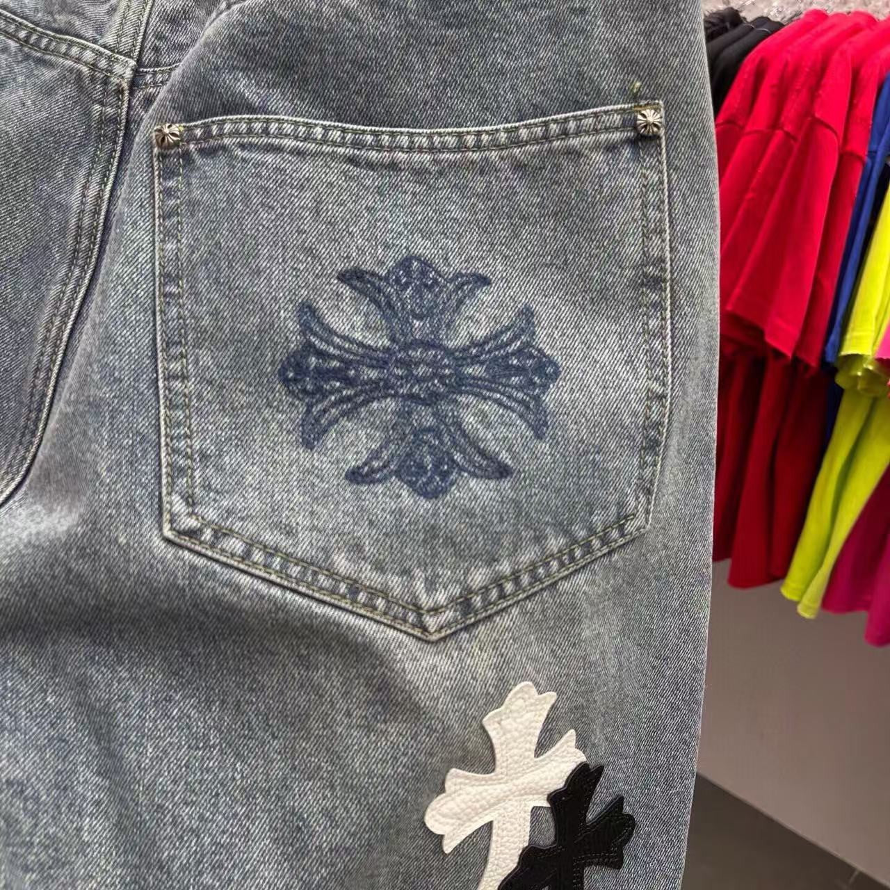 Chrome Heart Cross Patch Denim Shorts