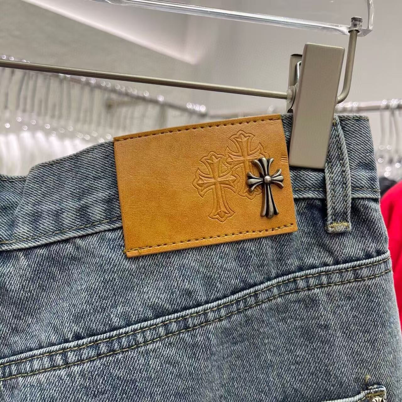 Chrome Heart Cross Patch Denim Shorts