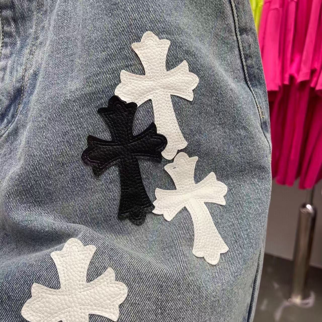 Chrome Heart Cross Patch Denim Shorts