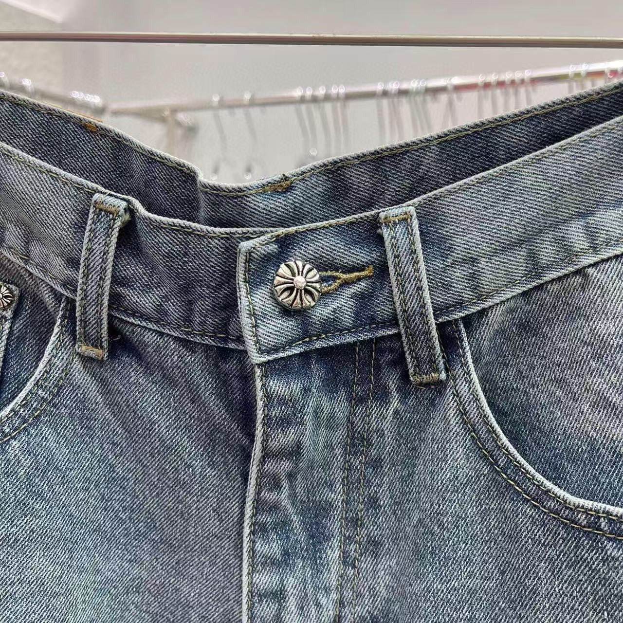 Chrome Heart Cross Patch Denim Shorts