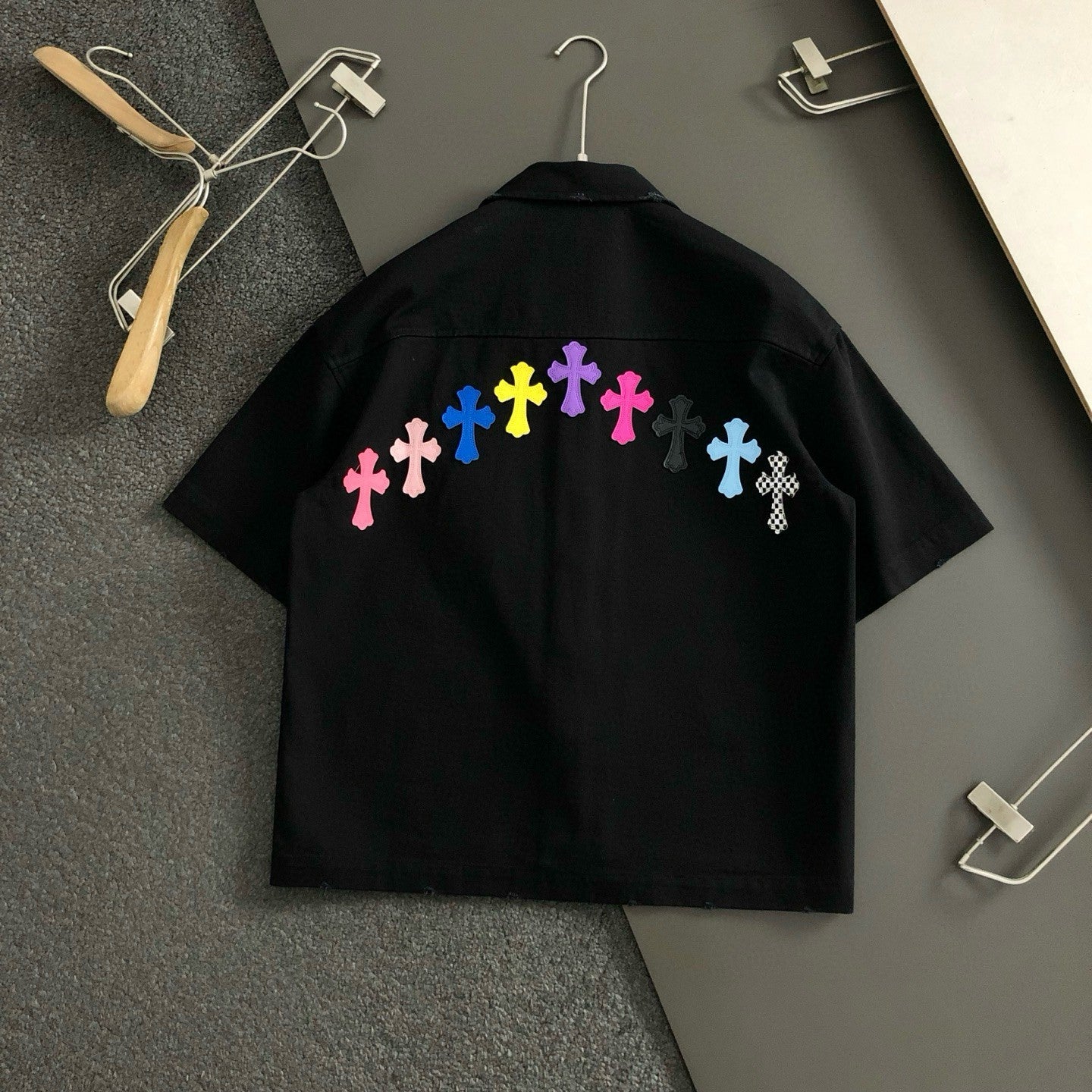 Chrome Heart Rainbow Cross Button-Up Shirt