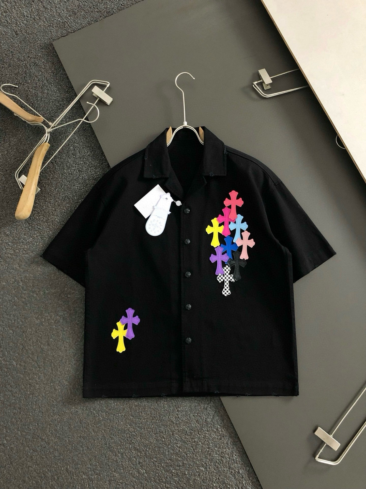Chrome Heart Rainbow Cross Button-Up Shirt