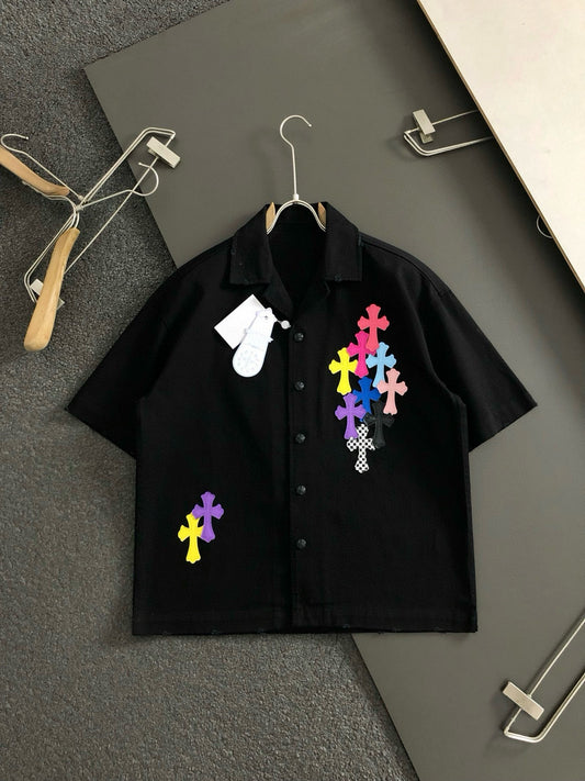 Chrome Heart Rainbow Cross Button-Up Shirt