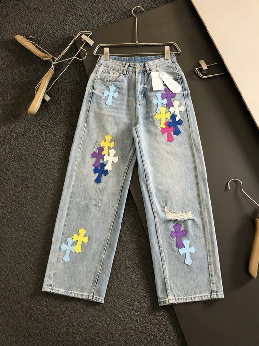 Chrome Heart Multi-Color Cross Jeans