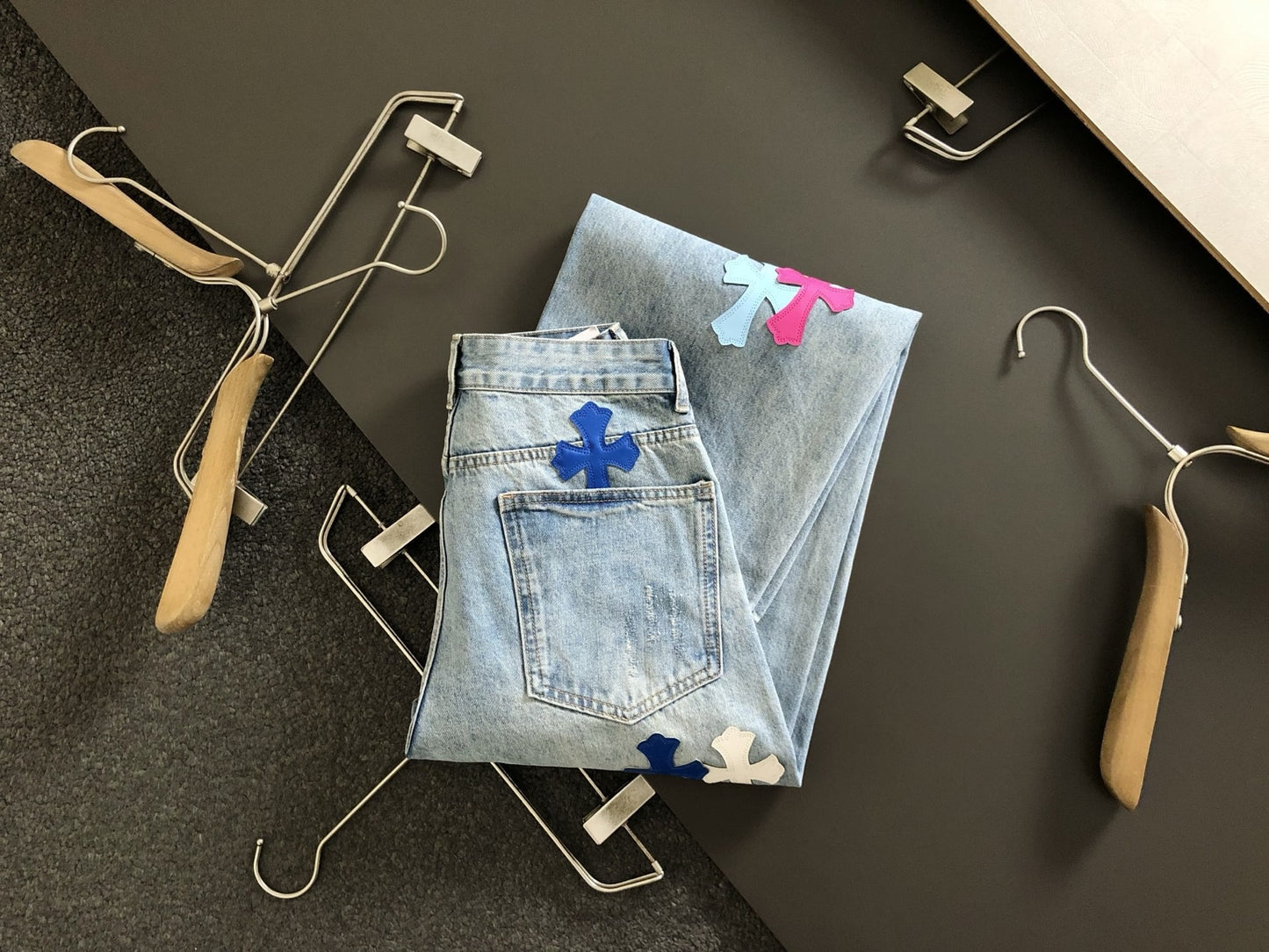 Chrome Heart Multi-Color Cross Jeans