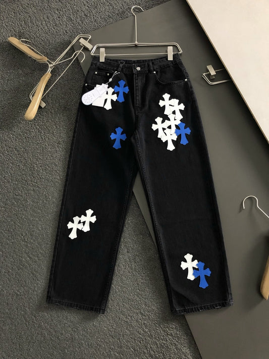 Chrome Heart Cross Wide-Leg Jeans