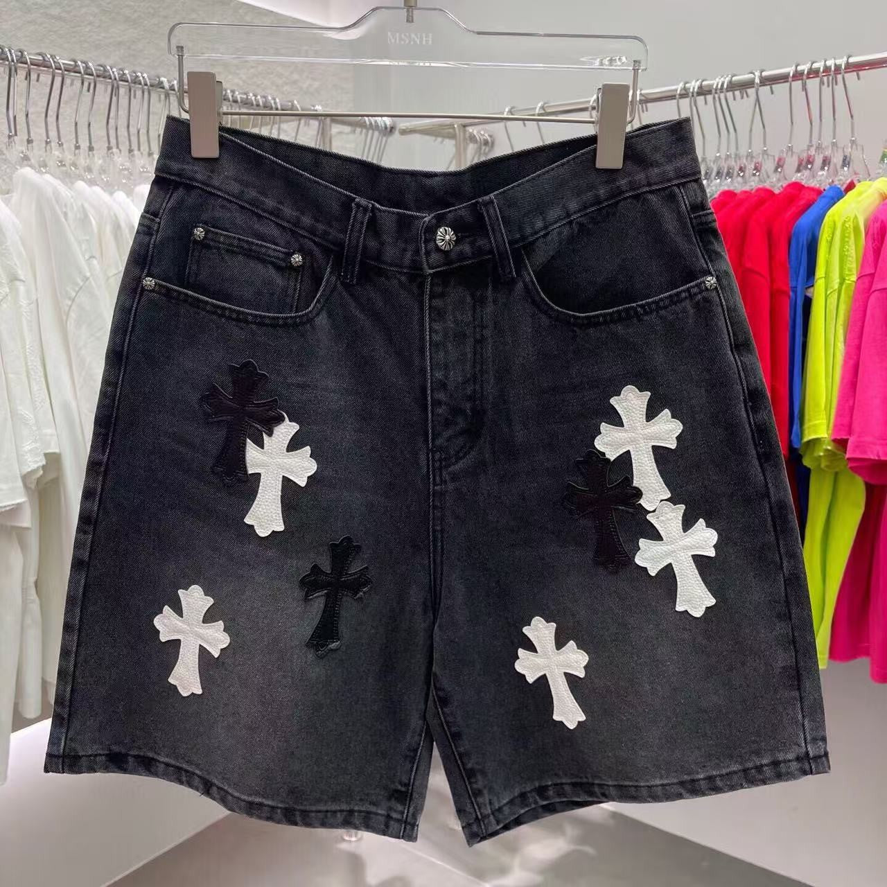 Chrome Heart Cross Patch Denim Shorts