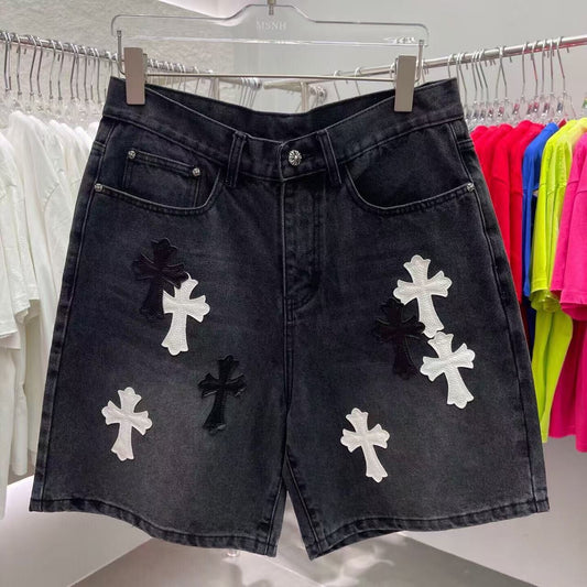 Chrome Heart Cross Patch Denim Shorts